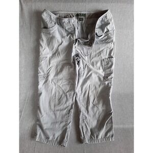 Eddie Bauer Women 12 Utility Wide Leg Drawstring Capri Cargo Camp Pants Gray